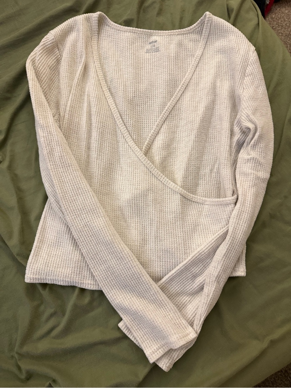 aerie Light Gray Waffle Knit Wrap-Style Crop Top